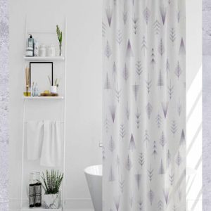 پرده حمام گلدار بنفش-فروشگاه شیرآلات عرفانی